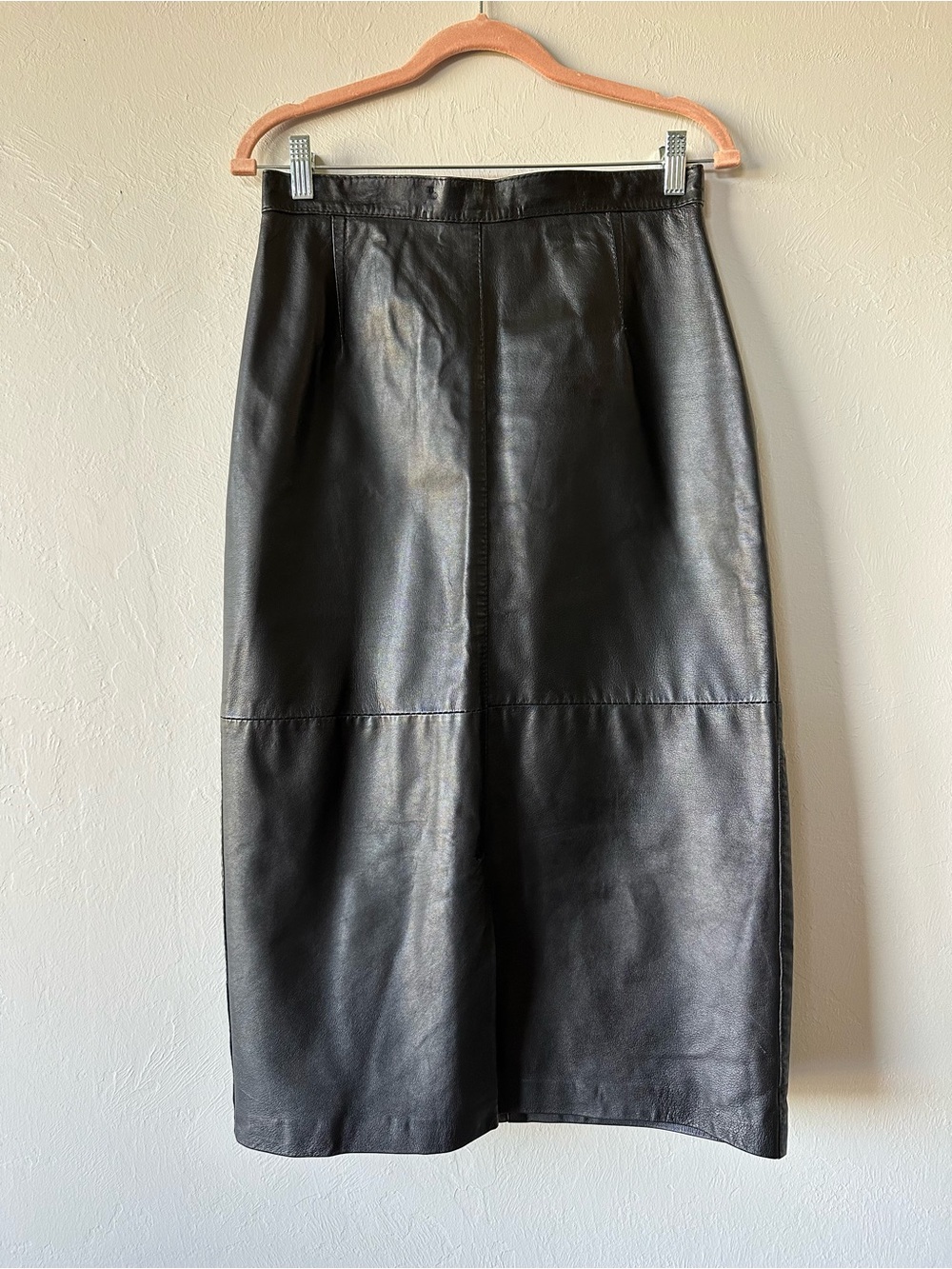 Vintage Margaret Godfrey Bagatelle Black 100% Leather Skirt Size 12 Lined